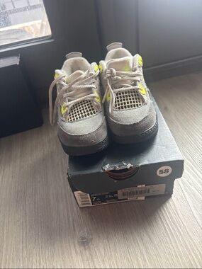 Jordan Kids Gray Suede Sneakers with Neon Yellow Accents